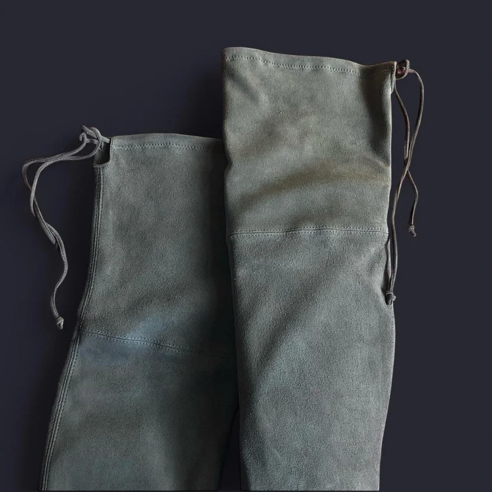 Stuart Weitzman Tieland Over the Knee Tall Flannel Grey Gray Suede Stretch Boots